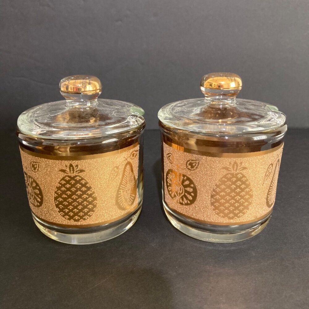 Culver Glass 22kt Gold Gilt Condiment Or Olive Onion Barware Set of 2 - Picture 4 of 10
